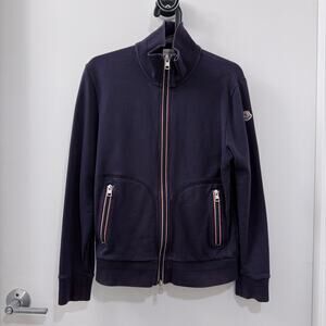 Moncler Navy Cotton Zip Hoodie with Logo Patch (Size M)